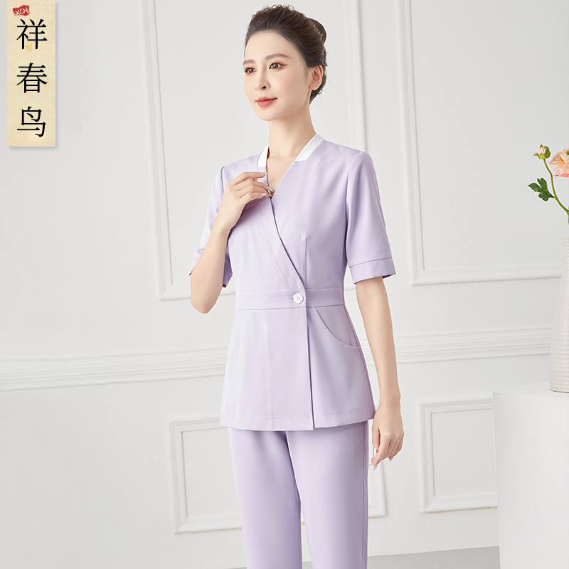 High-End Medical Beauty Industry Front Desk Short-Sleeved Nurse Work Clothes Female Guide Beauty Salon Dental Oral Pharmacy Split Suit