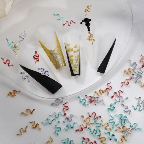 New 2025 Snake Year Viral Bestselling Mini Snake Nail Art Decor 3D Snake Shape DIY Nail Resin Accessory