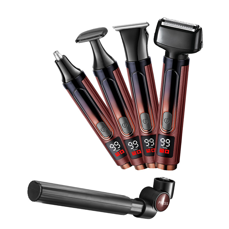 Cross-Border Spot 4-in-1 Men's Trimming Set Back Shaving Folding Telescopic Rod Shaver Razor Nose Hair Trimmer