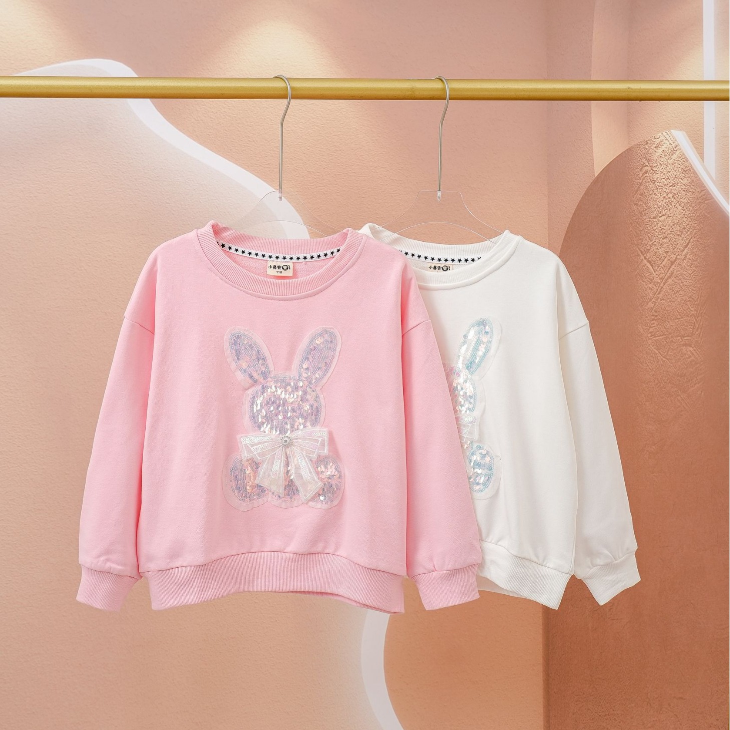 Cartoon Rabbit Crew Neck Sweatshirt 2024 Spring New Korean Style Trendy Top for Girls Baby Casual Children's Clothing
