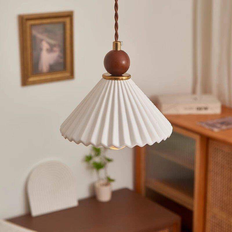 Japanese-style vintage ceramic restaurant original art chandelier, mid-century bar table, dining table, bedroom bedside pleated solid wood wall lamp