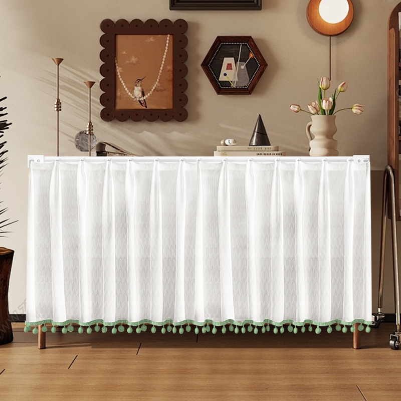 Curtain for Cabinet Without Doors, No-Drill Cabinet Curtain, Lace Decorative Dustproof Curtain for Tv Cabinet, Decorative Sheer Curtain
