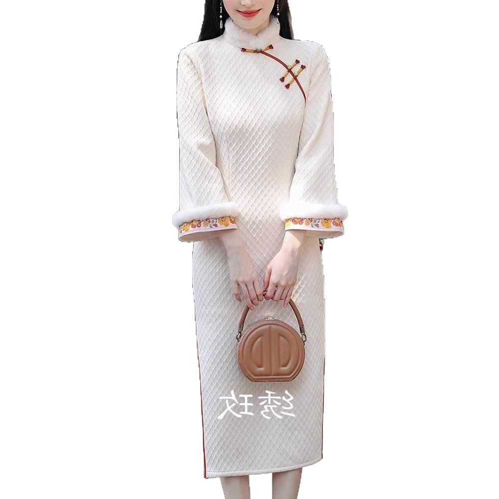 Fleece-lined Thickened Autumn And Winter New Chinese-style Cheongsam 2025 Model, Improved Young Style,_ecoleips.com