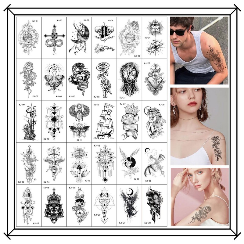 New Cross-Border Minimalist Tattoo Stickers, Dark Style for Men and Women, Waterproof and Sweat-Resistant, Disposable Realistic Temporary Tattoo Stickers