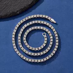 Cross-Border 3mm 4mm 5mm Hip-Hop Tennis Chain Simple Zinc Alloy Rhinestone Single Row Cuban Chain Necklace Jewelry for Men and Women