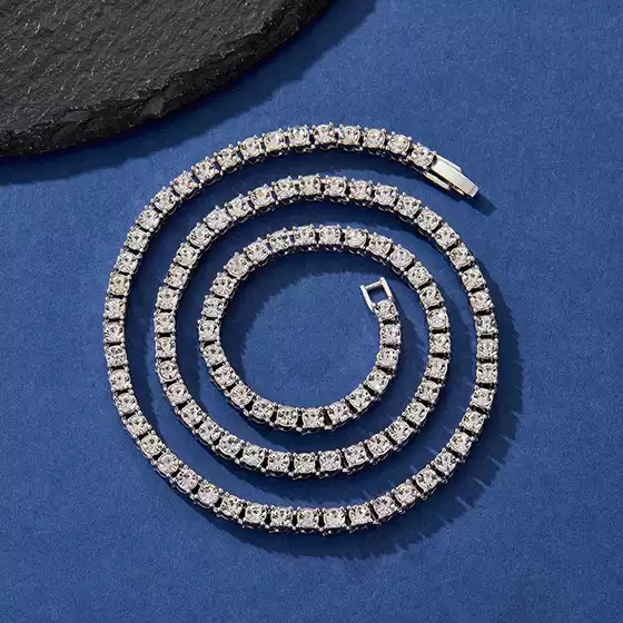 Cross-Border 3mm 4mm 5mm Hip-Hop Tennis Chain Simple Zinc Alloy Rhinestone Single Row Cuban Chain Necklace Jewelry for Men and Women