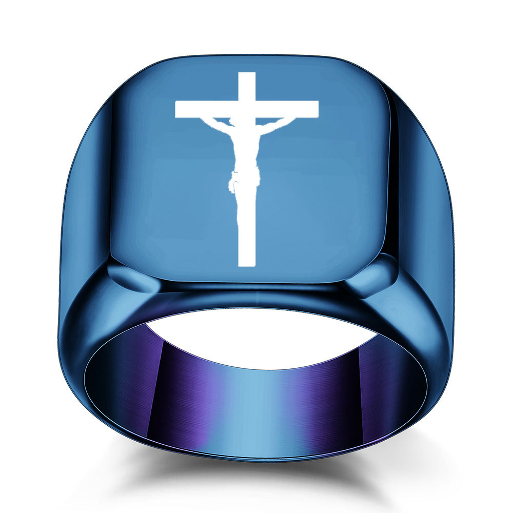 Retro Cross Titanium Steel Plating Rings display picture 1