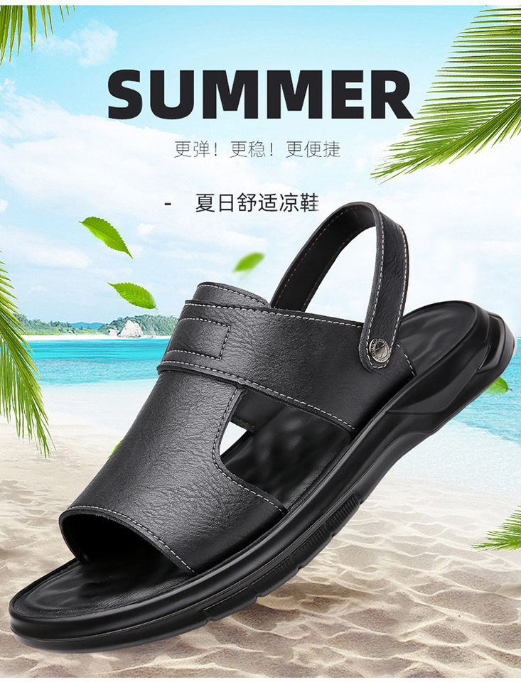 Dép sandal nam đế dày đúc phun, đế mềm chống trượt, hở ngón khoét lỗ thoáng khí đi biển — Màu nâu, màu xám, màu đen chi tiết 3