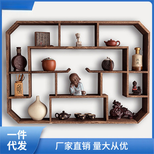 古架实木中式壁挂式茶架子置物架墙上简约现代客厅多宝阁博-阿里巴巴