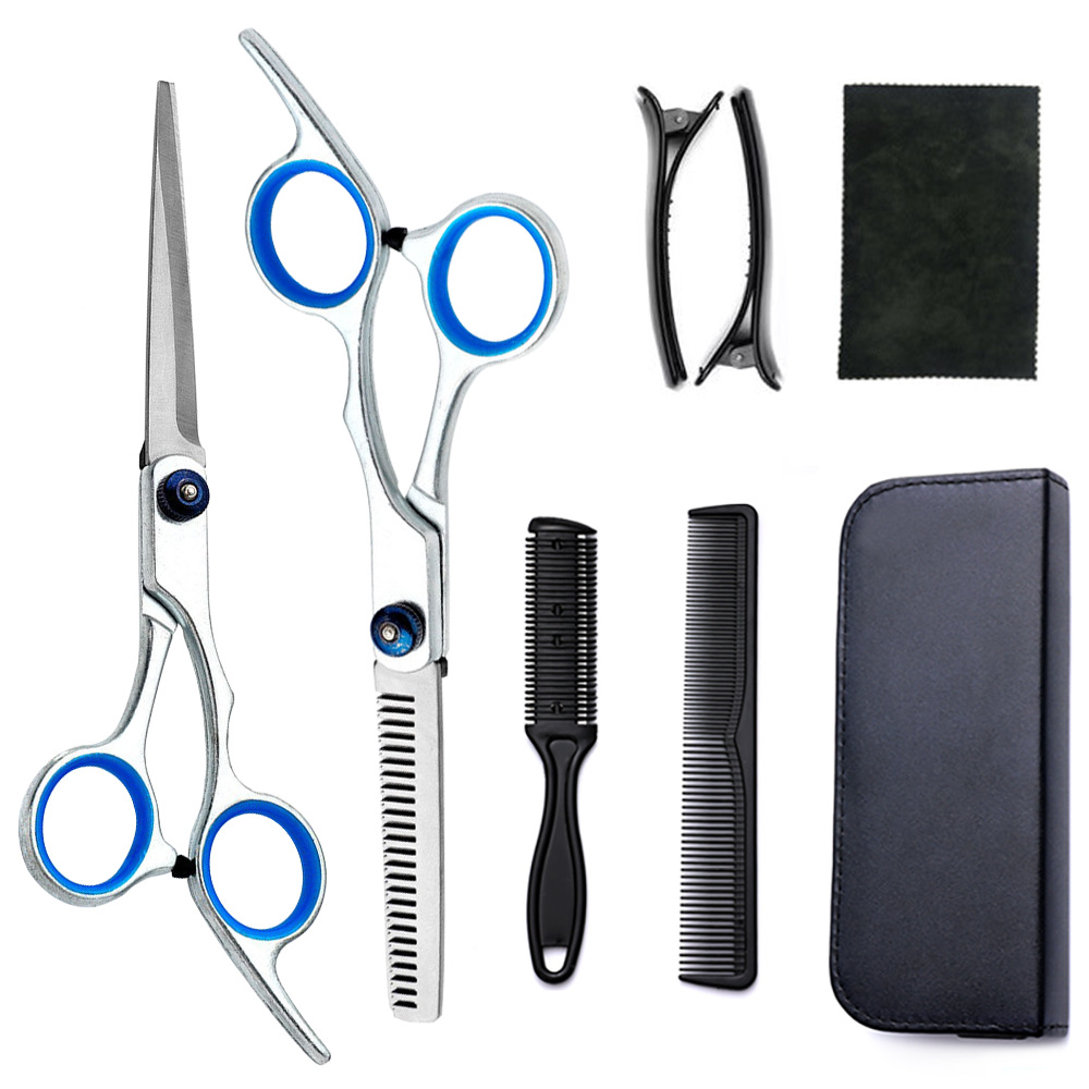 Corte de pelo tijeras transfronterizas amazonas color tijeras de dientes planas cortadas delgadas frange tijeras divisorias fábrica de tijeras al por mayor set de tijeras de peluquería