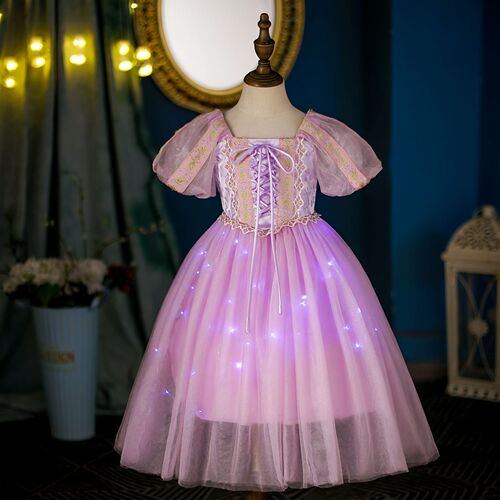  Rapunzel Dress Rapunzel Girls Dress Short Sleeve Summer Luminous Mesh Skirt Six Day Dress