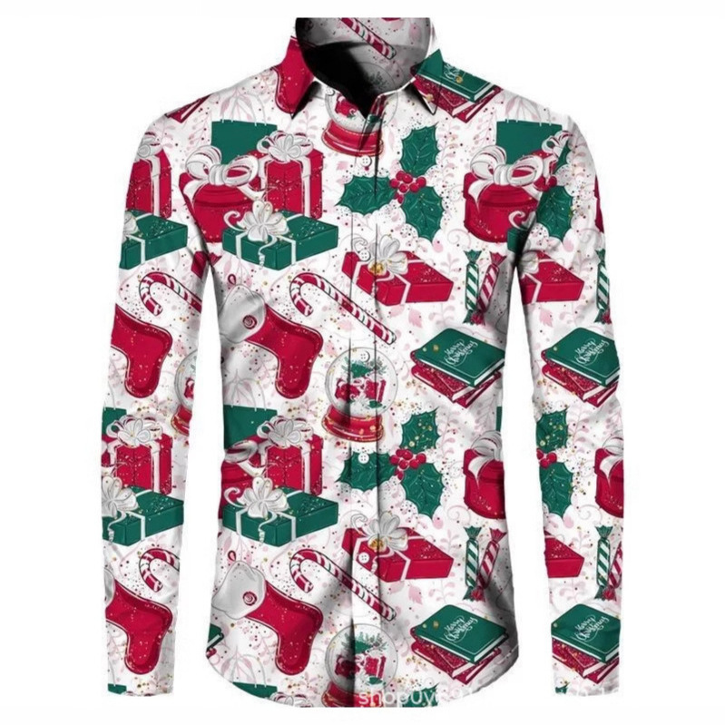 New Amazon AliExpress European and American Men's Shirt 3D Christmas Personality Casual Long Sleeve Shirt Men's Cross-border New Amazon AliExpress European and American Men's Shirt 3D Christmas Personality Casual Long Sleeve Shirt Men's Cross-border