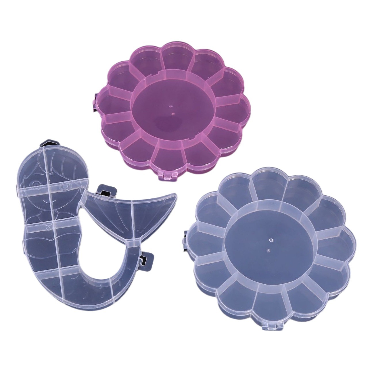 Pp material Plum Blossom caja de plástico pequeña banda de goma pulsera DIY compartimiento de joyería tocado caja de almacenamiento caja de plástico Mermaid