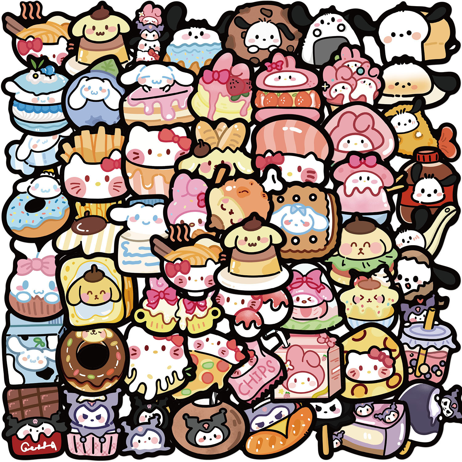 Super cost-effective 55 cute Sanrio food cartoon peripheral stickers high color value Sanrio stickers a batch