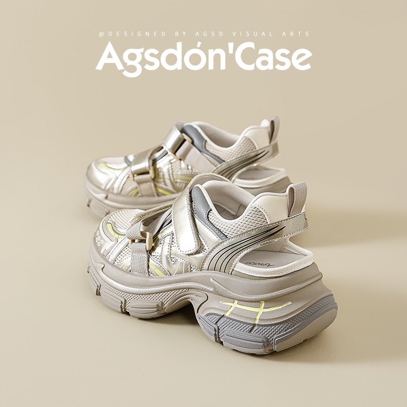 Augustion sandalias deportivas para mujer 2025 nuevo estilo de verano para llevar zapatos de papá con velcro hueco de suela gruesa