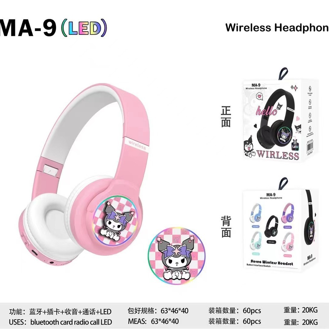 Nuevos auriculares Bluetooth transfronterizos MA - 9 creativos dibujos animados huecos giratorios lindos auriculares luminosos plegables image 2