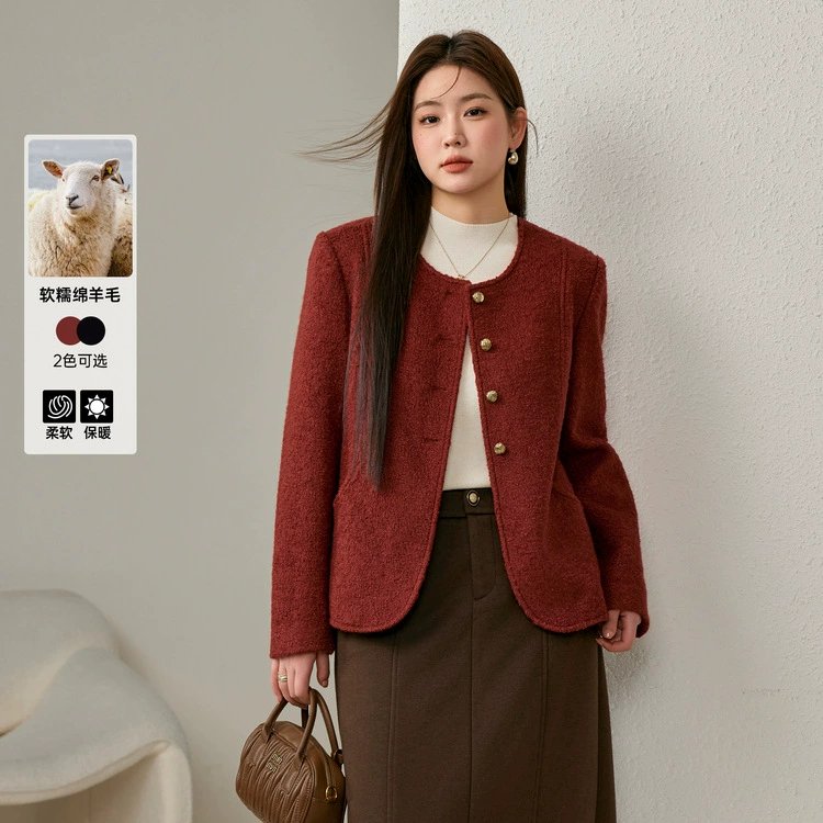 Стройная женская одежда большого размера простая и щедрая текстура дикая тонкая и темпераментная куртка с круглым вырезом жирная mm2024 зимняя новая