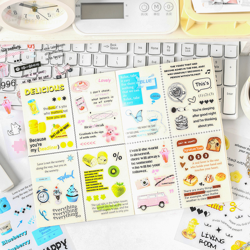 Carta de otoño transparente pegatinas impermeables para mascotas diy pegatinas de diario de contabilidad de mano pegatinas de objetos pequeños en inglés retro transfronterizos