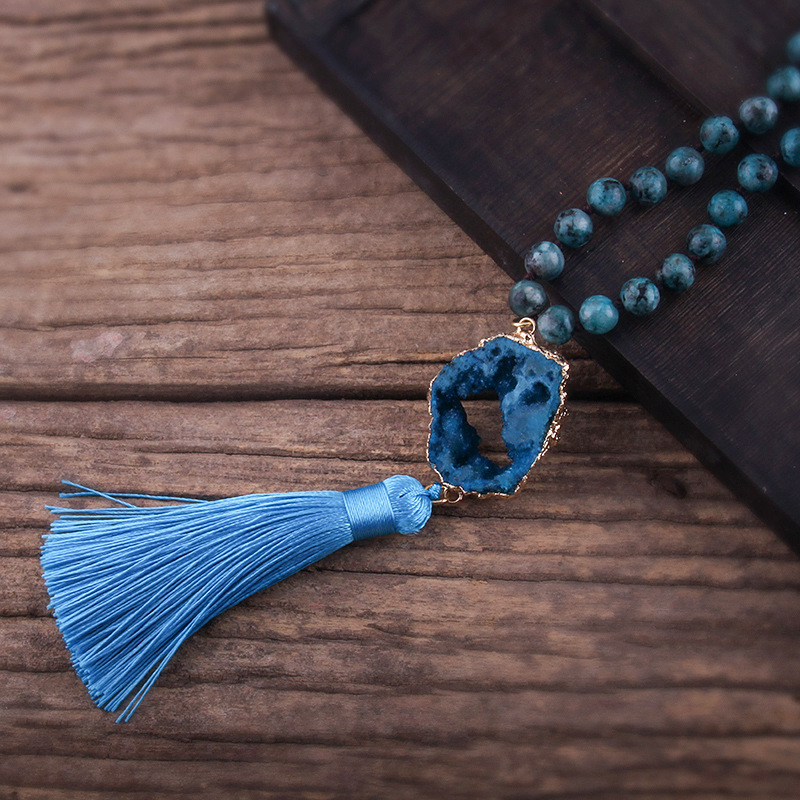 Ethnic Style Water Droplets Semi-Precious Stone, Glass, Crystal Cluster Beaded Tassel Plating Unisex Pendant Necklace display picture 6