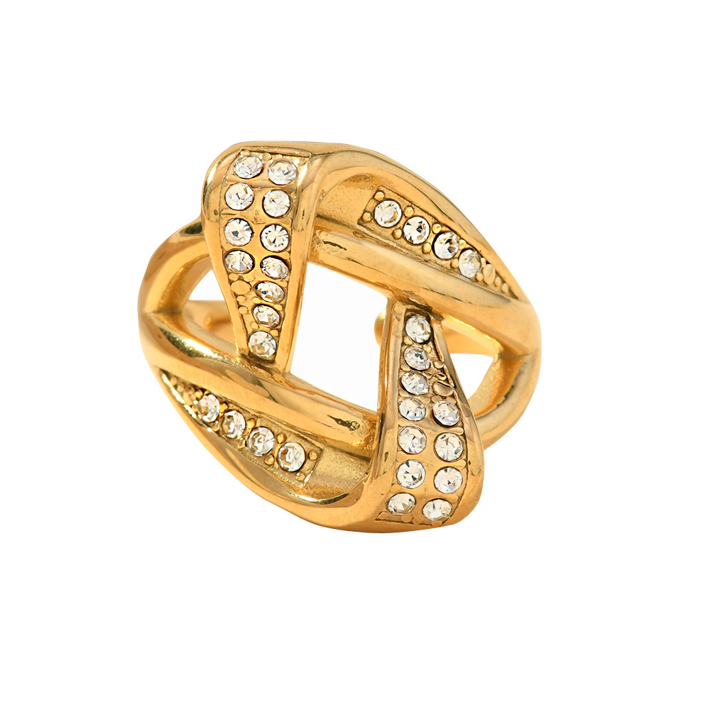 Anillo de acero de titanio de venta transfronteriza personalidad creativa femenina irregular de fundición cruzada anillo de diamante de micro joyería de acero inoxidable image 5