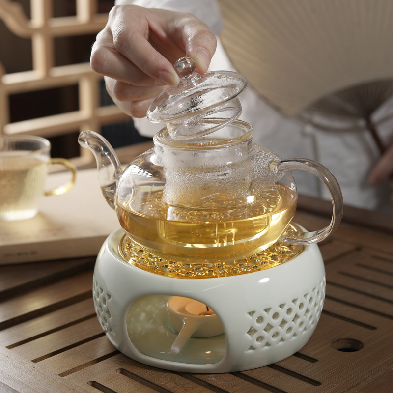 Calentador de té horno hueco temperatura de color estufa de té vela restaurante Hotel hogar aislamiento flor tetera estilo japonés calentador de té