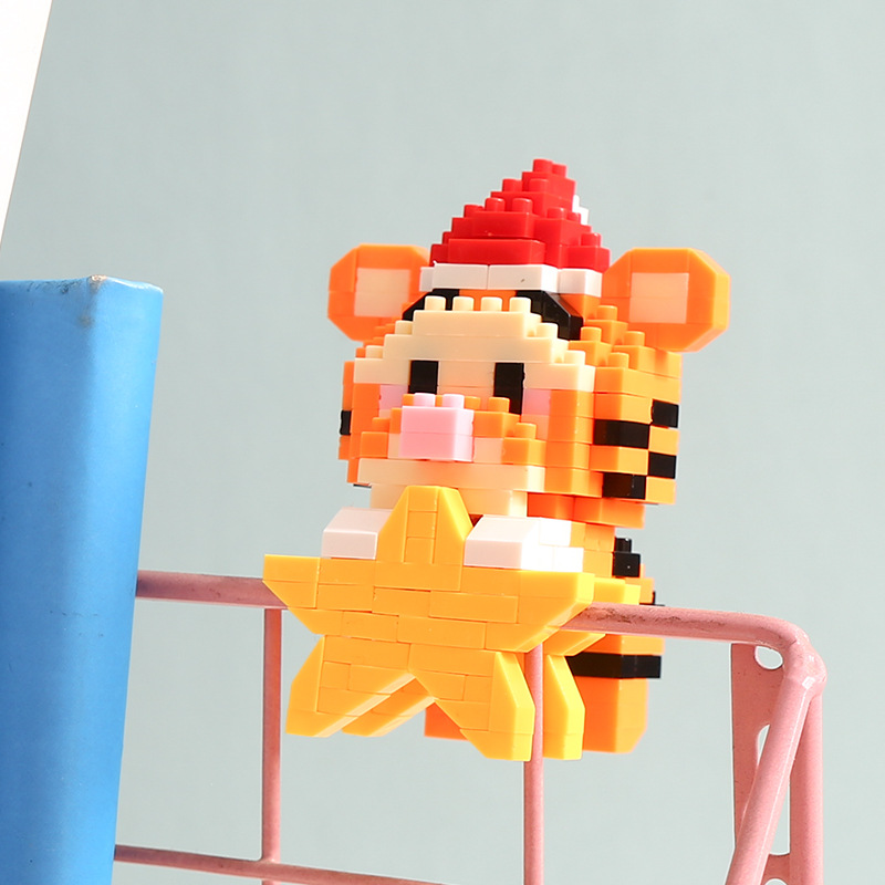 Compatible con LEGO gigante Panda flor azul lindo muñeca de dibujos animados montado bloques construcción juguete para niños puesto caja ciega al por mayor