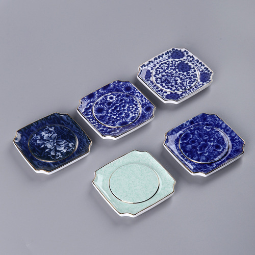 Ceramic underglaze blue and white insulated anti-scalding saucer Chinese Kung Fu tea set coaster small saucer tea ceremony accessories wholesale