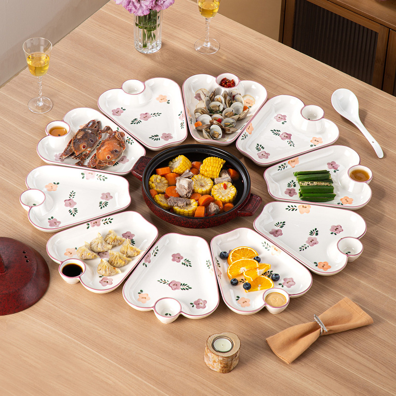 Ceramic Tableware Platter Set Household Fresh Underglaze Color Rice Bowl Soup Bowl New Year Reunion Party Dinner Plate Casserole