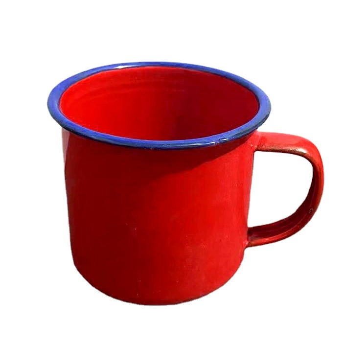 Enamel mug and tea jar, red "Double Happiness" floral design, with/without cover, 120–1200 ml
