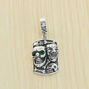 European and American Sweater Chain Thai Silver Skull Tag Pendant Men's Domineering Trendy Punk Style Stylish Necklace Sterling Silver Pendant