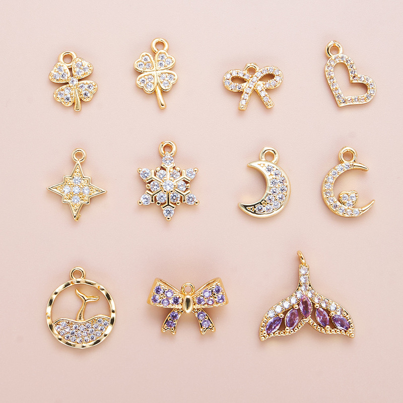 Copper Plated 18K Gold Strong Color-preserving DIY Jewelry Small Pendant Leaf Bow Bracelet Bracelet Jewelry Accessories