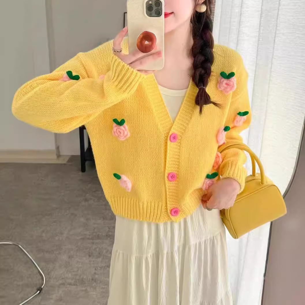Correo romántico flor tridimensional cardigan de punto otoño y invierno nuevo estilo retro estilo estilo exterior suéter exterior abrigo mujer image 5