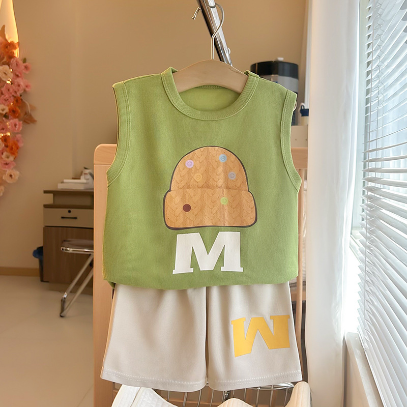Summer New Children's Vest Suit for Boys and Girls, Short-Sleeved Shorts Two-Piece Set, Summer Children's Clothing, Korean Style Trendy Children's Suit Summer New Children's Vest Suit for Boys and Girls, Short-Sleeved Shorts Two-Piece Set, Summer Children's Clothing, Korean Style Trendy Children's Suit