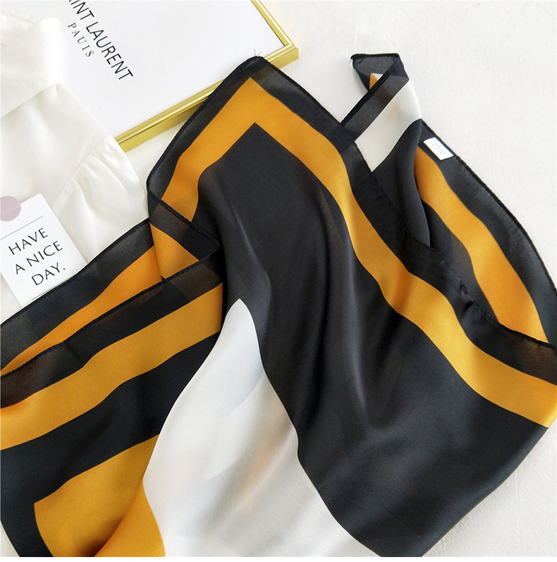 50g Weight Silk Scarf Classification Travel Occasion Silk Material Unisex Gender Printing Design Sweet Style Khaki, Grey, Purple, Red, Green, Blue, Camel, Yellow, Black Color Korean Printing Silk Square Scarf Wholesale 无