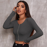 (Трансграничная торговля), весенний ретро сексуальный трикотажный короткий свитер с молнией, кардиган, лонгслив, европейский стиль, в обтяжку