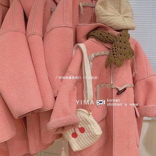 Girls' Woolen Coat Autumn and Winter Corner Buckle Korean-style Zhongda Children's British-style Double-sided Cashmere Coat Mid-length Coat