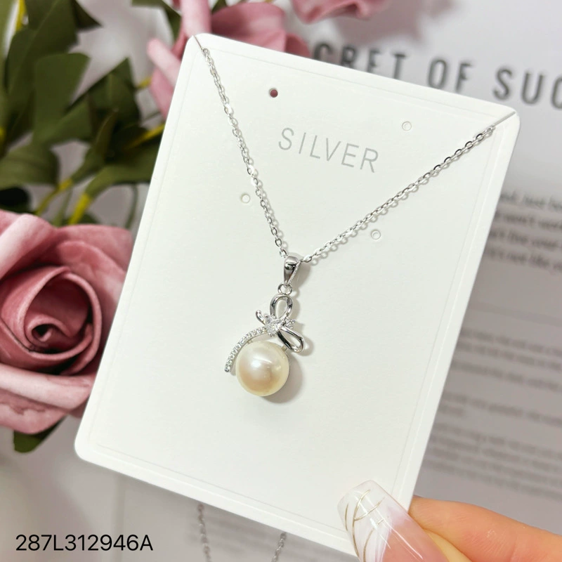 Small design necklace, pendant with bow pearl, universal chain for key bag , silver 925 sample, high-quality style