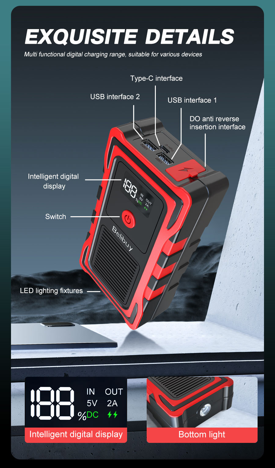 Cross-border portable multifunctional car emergency power supply for battery rescue and outdoor vehicle battery assistance
