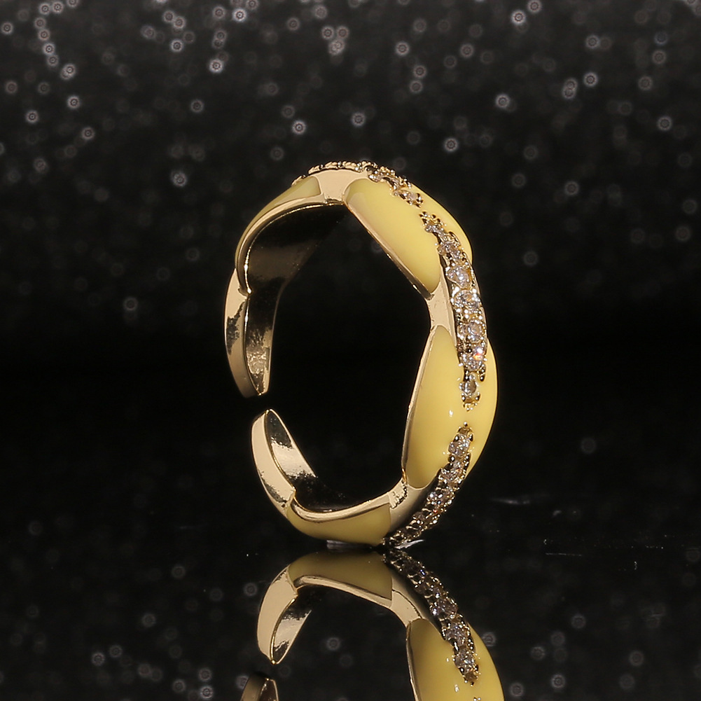 Jewelry Dripping Oil Geometric Inlaid Zircon Wild Finger Ring Cross-border Supply display picture 4