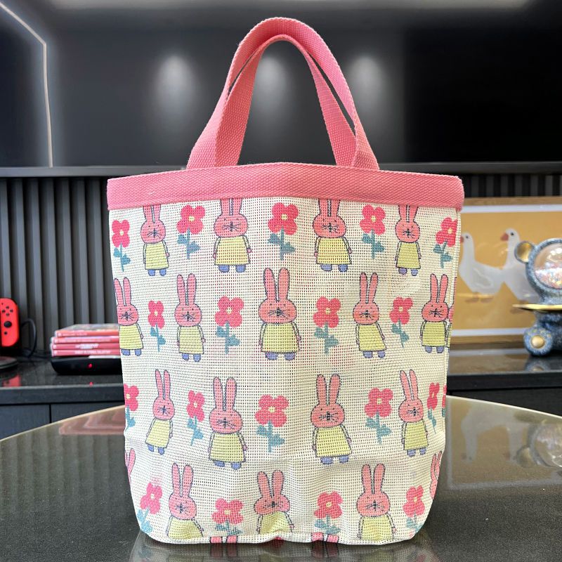New Korean-Style Fresh Floral Fashion Mesh Bag, Cute Beach Bag, Rabbit Flower Picnic Bag