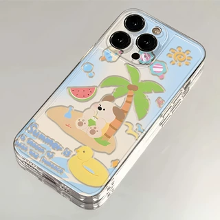 夏日椰树狗狗适用苹果15PROMAX手机壳iPhone14轻奢13创意12软壳11
