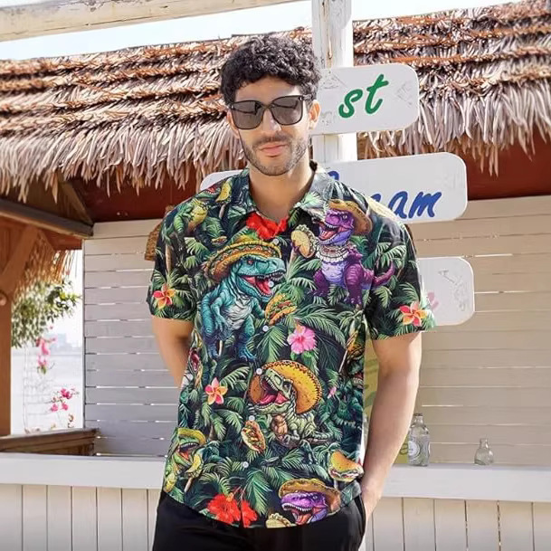 Large Size Hawaiian Beach Shirt for Men, Casual Loose Men's Short-Sleeved Shirt, Beach Vacation Men's Clothing, Supports Printing