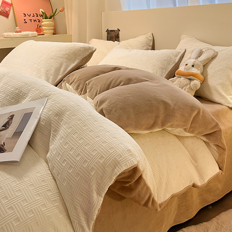 Funda de edredón de terciopelo de leche pieza individual 150x200x220 invierno más funda de edredón de terciopelo simple hoja de edredón de terciopelo de coral 4