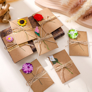 Large Creative DIY Retro Kraft Paper Dried Flower Greeting Card Teacher's Day Greeting Card Holiday Birthday Valentine's Day Card