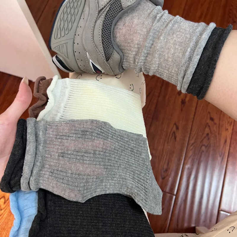 Korean Spring and Summer Gray Socks Simple Ins Fake Two-Piece Color-Blocking Slouch Socks Mid-Calf Socks for Women Solid Color