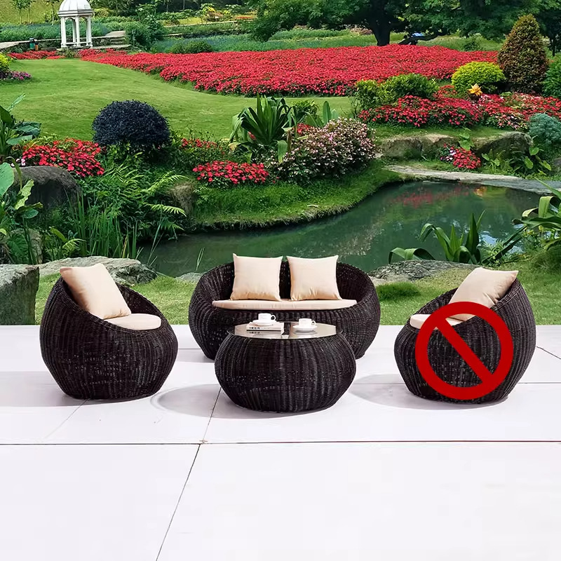 Balcón al aire libre sofá tela de caña mesa de té combinación de caña ocio al aire libre patio silla de caña jardín al aire libre muebles tejidos