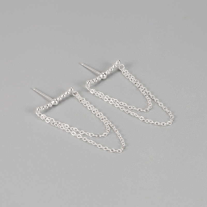 S925 Sterling Silver Double Chain Tassel Earrings Korean Fashion Personality Long Earrings display picture 2