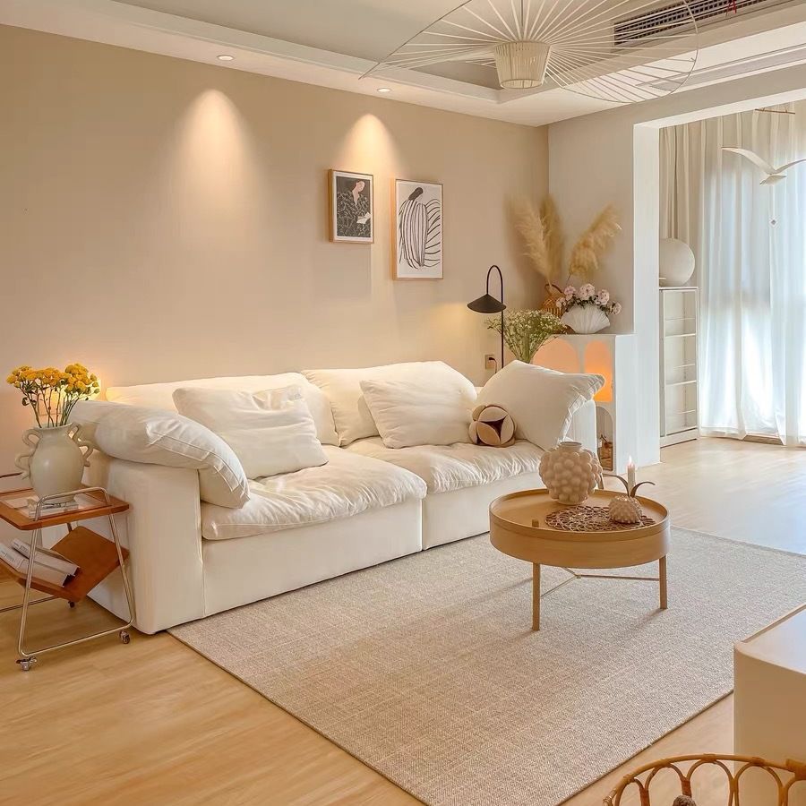 Cloud Cloud Sofa Modern Simple Small Apartment Cotton and Linen Straight Row Fabric Living Room Wabi-Sabi Style Fully Removable and Washable Cream Style