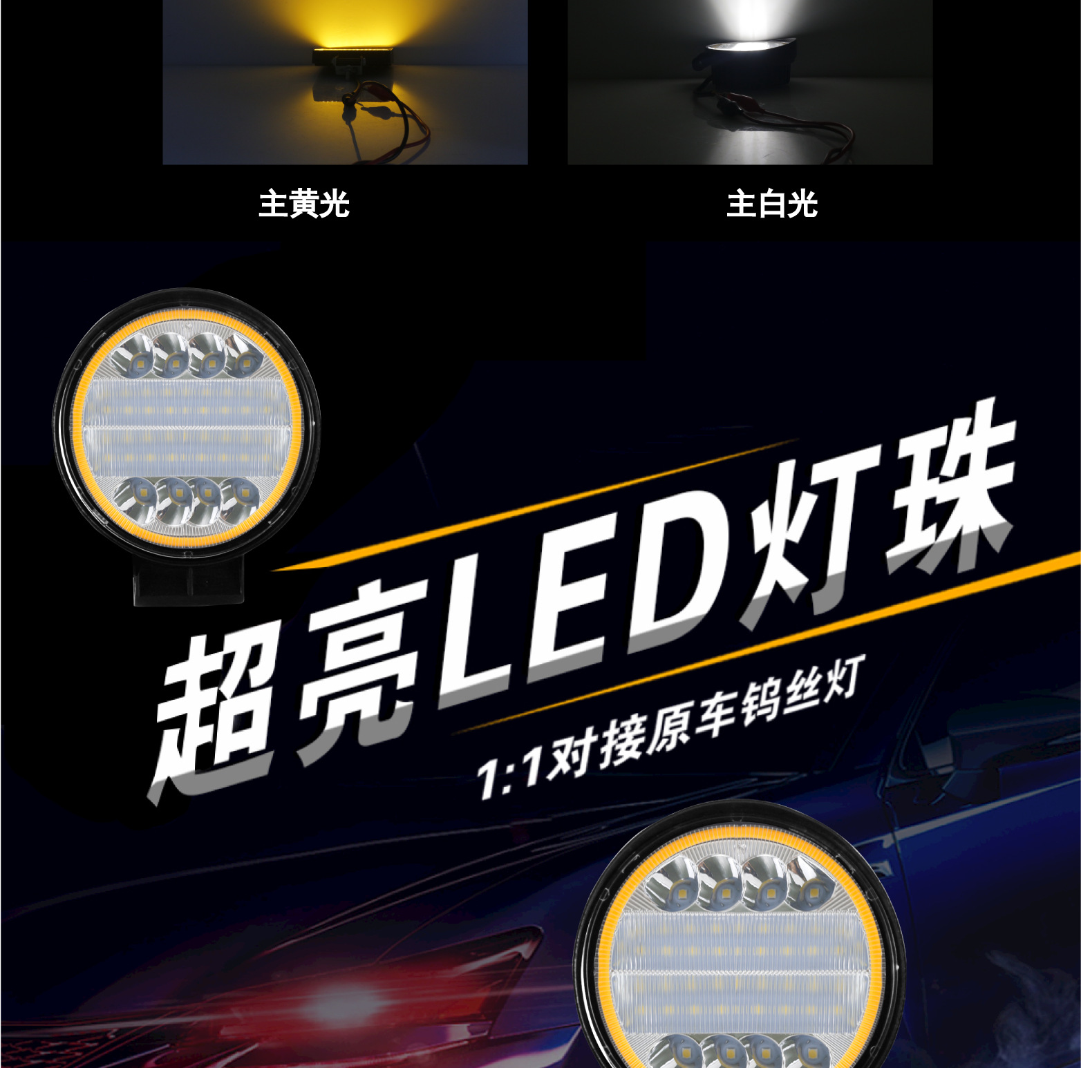 Car Headlight 72W with Aperture Work Light Led Car Light Off-Road Vehicle Modified Headlight Super Bright