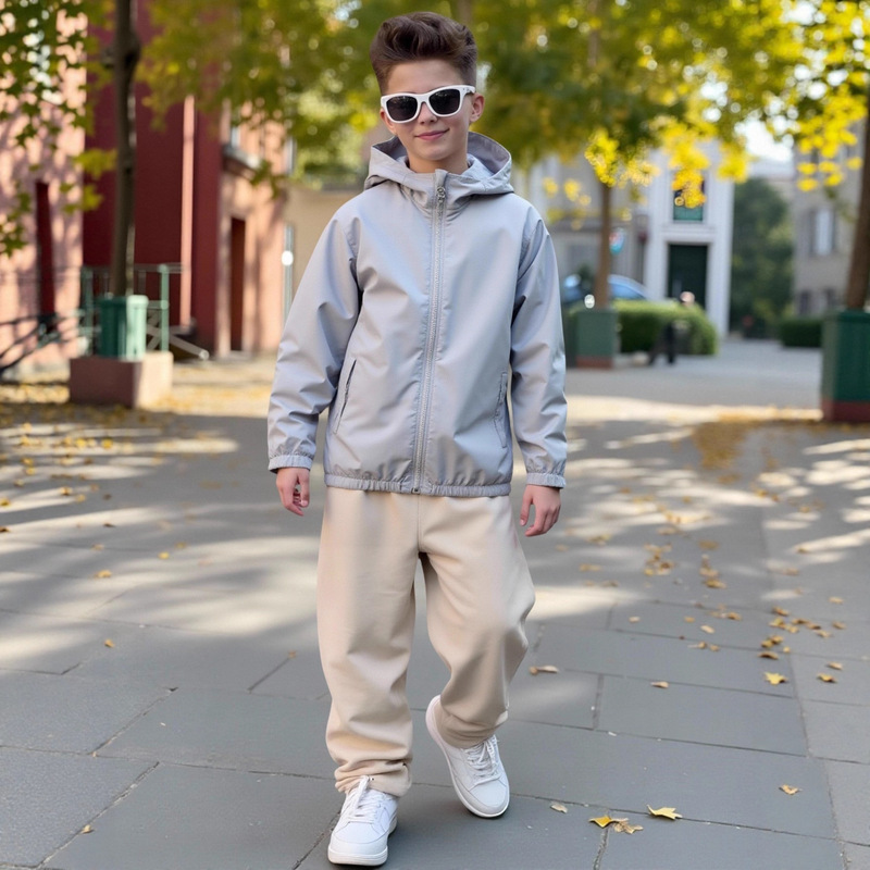 Medium and Large Boys' Windproof and Water-Resistant Jacket, Simple Thin Children's Softshell Hooded Spring and Autumn Coat